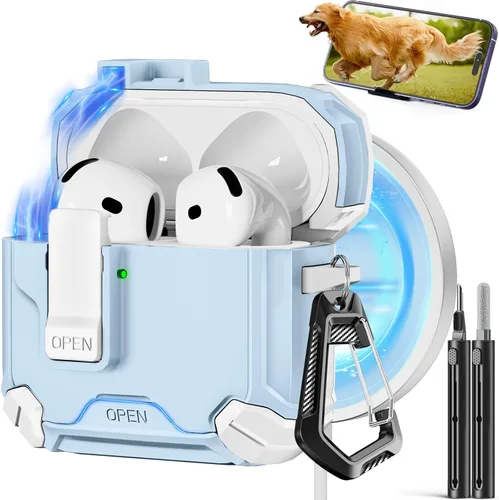 Vista 46 de Pohgelan - Funda compatible con AirPods Pro 2ª/1ª (verde) Cerradura magnética automática con kit de limpieza, compatible con Magsafe
