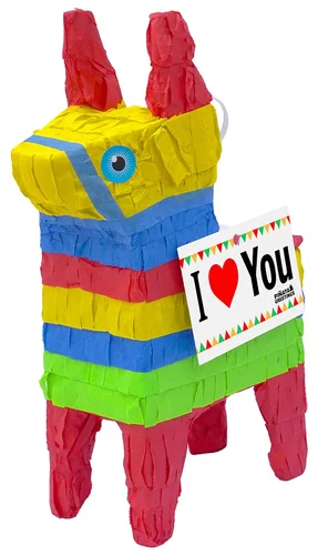 Vista 10 de Bonita piñata de burro de 12 pulgadas prerellena con cantidades variadas de caramelos populares y etiqueta de mensaje adjunta para amigos, familia
