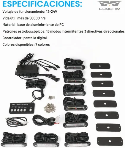 Vista 6 de LUMENIX Kit de luces intermitentes estroboscópicas de montaje en superficie LED ámbar con caja de control, 8 unidades de marcador lateral de rejilla
