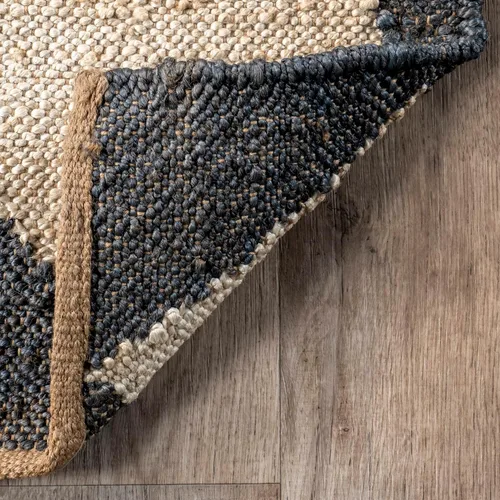 Vista 5 de Rugs USA Livy Hecho a mano, carbón/marfil, 5 x 8 pies, yute, a cuadros de diamante, yute, suave y texturizado, alto tráfico, resistente a