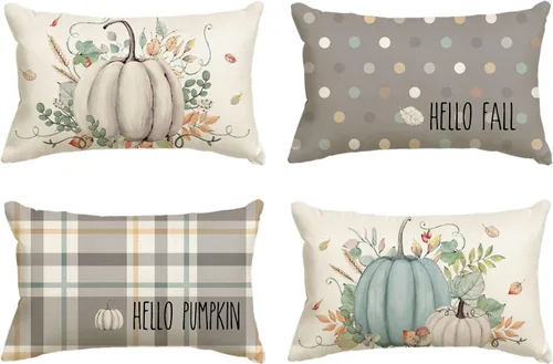 Vista 11 de AVOIN colorlife Juego de 4 fundas de almohada de Hello Fall Hello Pumpkin de 16 x 16 pulgadas, cosecha de Acción de Gracias de otoño, decoración