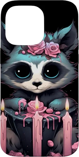 Vista 21 de iPhone 16 Pastel Goth Gothic Raccoon Anime Kawaii Nu Goth Aesthetic Case