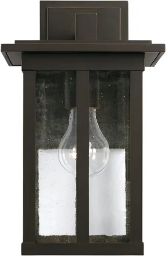 Vista 4 de Capital Lighting 943811OZ Barrett - Farol rectangular de pared para exteriores, cristal envejecido, 1 luz de 100 vatios, 12 pulgadas de alto x 7