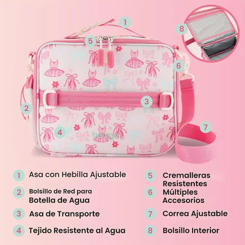 Vista 6 de Bentgo Bolsa de almuerzo con estampado para niños, doble aislamiento, reutilizable, para niños de más de 3 años, correa ajustable; sostiene