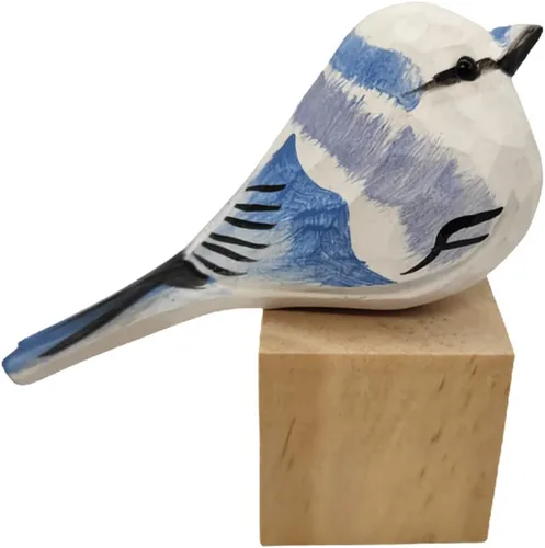 Vista 4 de Figura de pájaro de madera Azure Tit, tilo tallado a mano, marrón claro, decoración moderna para el hogar, regalo de pájaro