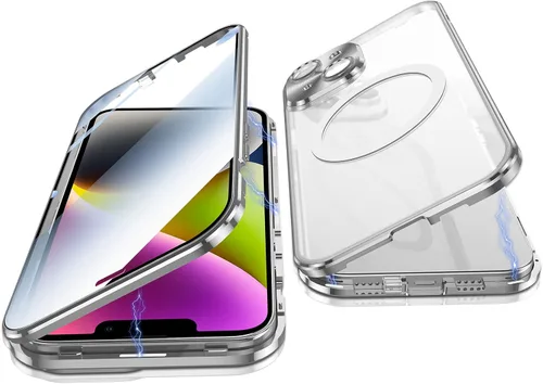 Vista 8 de Funda para iPhone 14, protección de doble cara de 360 grados, compatible con Magsafe de absorción magnética, parachoques de metal frontal de vidrio