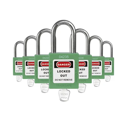 Vista 15 de TRADESAFE Juego de cerraduras de bloqueo - 7 cerraduras de loto rojas, cerraduras de bloqueo con llave diferente, 1 llave por cerradura, candados