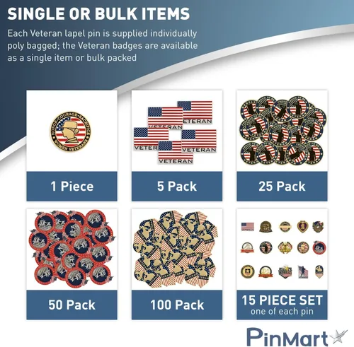 Vista 14 de PinMart Pin de veterano – Pin patriótico americano de solapa o sombrero – Orgulloso de ser retirado ejército, marina, fuerza aérea o cuerpo