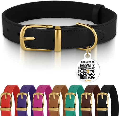 Vista 11 de BRONZEDOG Collar de cuero para perro con hebilla de metal, collares básicos duraderos para perros pequeños, medianos y grandes