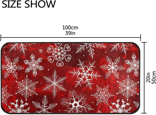 Vista 3 de Alfombra de Navidad para cocina, patrón rojo con copos de nieve, flores, tapete de baño, alfombras antideslizantes para baño, cocina, interiores, 39