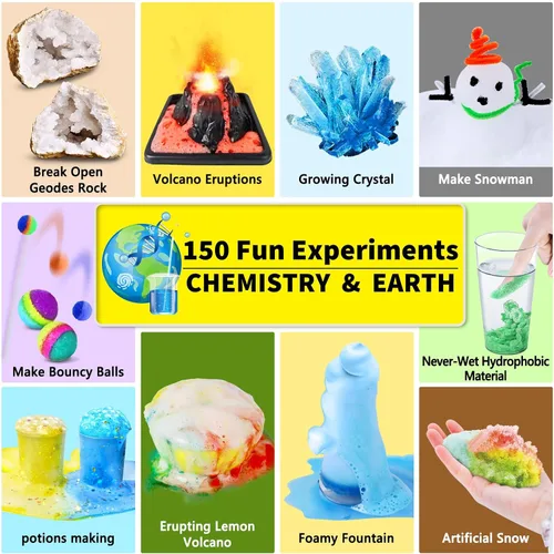 Vista 2 de UNGLINGA 150 Experimentos Kit de Ciencias para Niños y Niñas, Juguetes Kit S.T.E.M Ideas de Regalos Cumpleaños Navidad, Química Romper Geodas