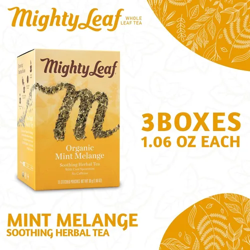 Vista 2 de Té orgánico Mighty Leaf Tea sabor Mint Melange, 15 bolsitas de hoja entera de 1.32 oz