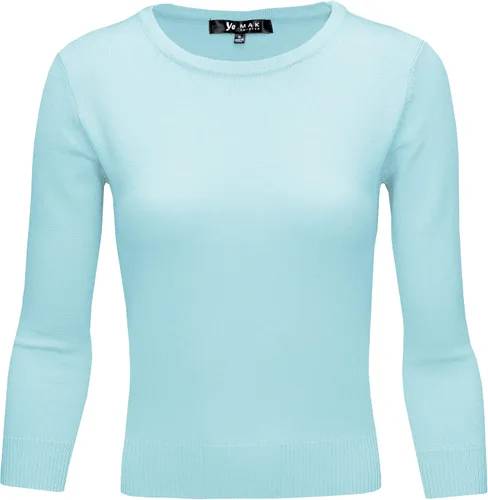 Vista 23 de YEMAK suéter de punto casual básico ligero con cuello redondo y manga 3/4 para mujer A.mk3636 - Negro