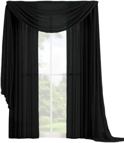 Vista 14 de Decotex Juego de 3 cortinas de gasa transparente para ventana, incluye 2 paneles y 1 bufanda a juego (120 pulgadas de largo, chocolate)