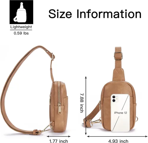 Vista 112 de Telena Riñonera pequeña para mujer, de cuero, cangureras, bolsa de pecho para mujer