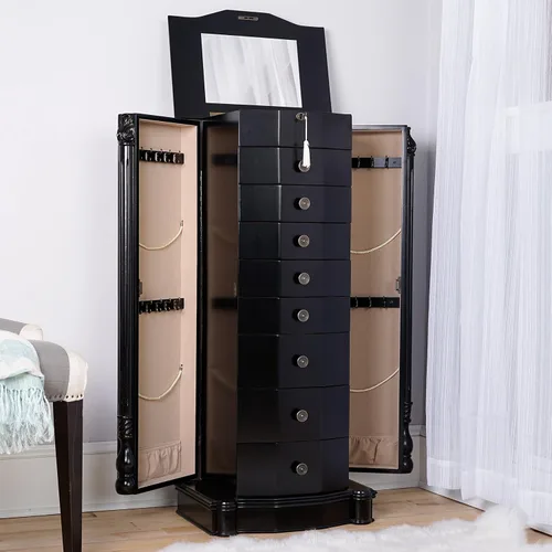 Vista 31 de Hives and Honey Florence Jewelry Armoire - Organizador de almacenamiento de joyas con 8 cajones forrados de fieltro, espejo de tocador, rollos