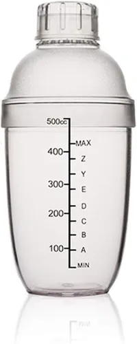 Vista 9 de Coctelera de plástico, mezclador de bebidas, agitador manual con taza y escalas, transparente (10 oz / 300cc)