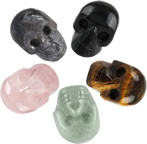 Vista 9 de mookaitedecor 5 figuras de calavera de cristal de labradorita, 1 pulgada Gris