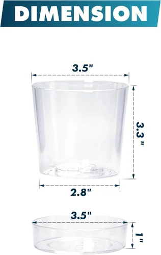 Vista 3 de Maceta Phoenix Vine de 3.5 pulgadas de acrílico transparente con bandeja, maceta para orquídeas con agujeros de drenaje, platillo profundo