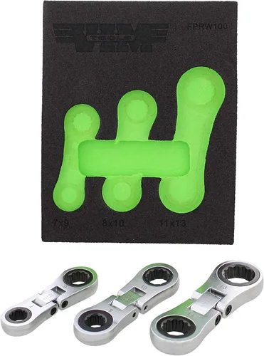 Vista 2 de Juego de llaves de trinquete Nano Flex de VIM Tools - Juego de 3 piezas de llaves flexibles de doble cara de tamaño para la palma con 72 dientes