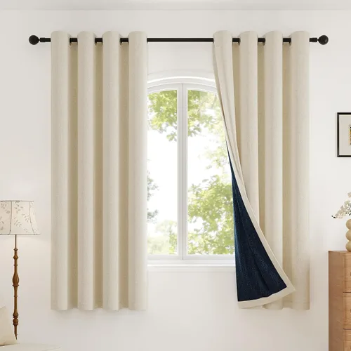 Vista 14 de Rinwoc Cortinas opacas gruesas y suaves, juego de 2 paneles para dormitorios pequeños/habitaciones de niños, con textura de lino y bloqueo de luz