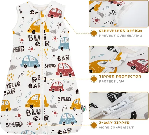 Vista 4 de HOUSABY - Manta de algodón para bebé, saco de dormir de algodón para verano, 1 saco de dormir unisex para niños pequeños, 0.5 TOG con cremallera