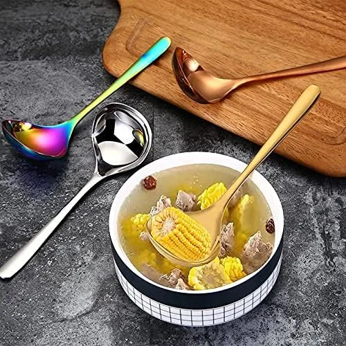 Vista 4 de Cucharones de sopa de acero inoxidable negro, cucharones de salsa, cucharas de cocina pulido espejo