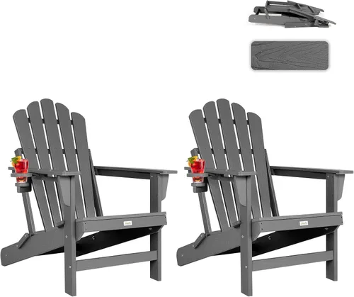 Vista 13 de Silla Adirondack plegable de gran tamaño, silla para hogueras de HDPE Negro