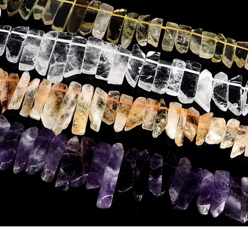 Vista 3 de Cuentas de cristal de amatista natural, tira plana irregular, cuentas sueltas de palo para hacer joyas, cristal curativo, pulido o crudo en la parte