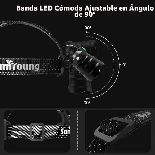 Vista 5 de Linterna frontal de alto lúmen con función de inducción, linterna de cabeza con 7 modos y vida útil de batería de 50h, linterna frontal LED con zoom