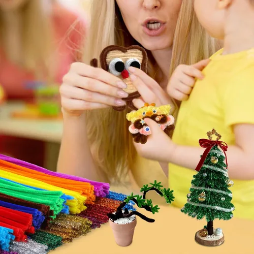 Vista 4 de 150 piezas de limpiapipas de chenilla marrón oscuro, limpiapipas peludos, bricolaje para manualidades creativas hechas a mano, proyectos de arte