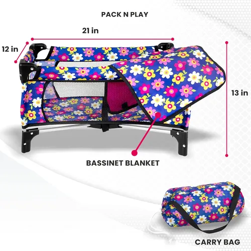 Vista 4 de Set de Cuna para Muñeca Bebé, Juego de Cuna Nido con Manta y Bolsa de Transporte para Corral de Muñeca Bebé. Se Ajusta hasta Muñecas de 20 Pulgadas