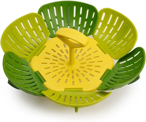 Vista 2 de Joseph Joseph Bloom - Cesta de vapor plegable para verduras, expandible para varias sartenes, almacenamiento compacto, color verde