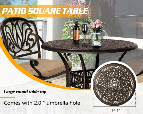 Vista 6 de TITIMO Juego de comedor, muebles de exterior, 5 piezas, para todo tipo de clima, aluminio fundido