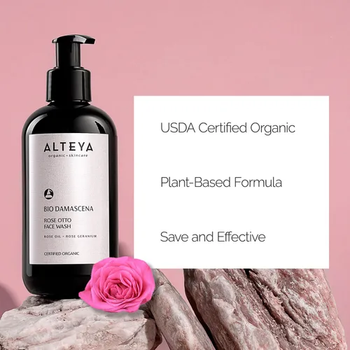 Vista 4 de Alteya Organics Lavado facial orgánico certificado USDA Cuidado de la piel 8.5 fl oz/8.5 fl oz Bio Damascena galardonado limpiador facial con aceite