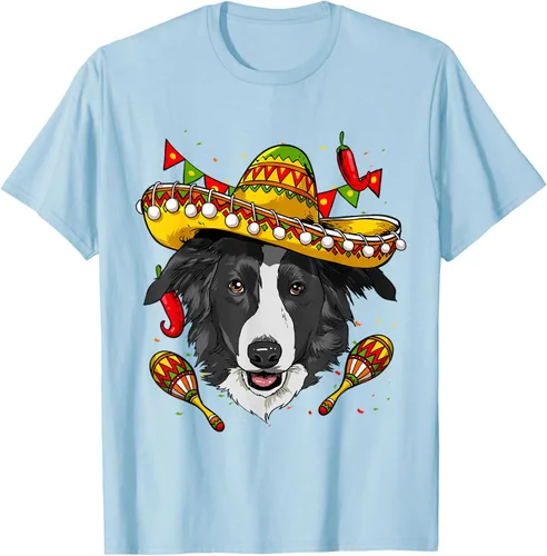 Vista 37 de Cinco de Mayo Border Collie Hombres Mujeres Niños Sombrero Camiseta Negro