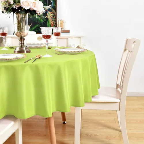 Vista 5 de Mantel redondo verde manzana impermeable y resistente a las manchas, tela sin arrugas, lavable y limpiable, de 210 GSM, poliéster para fiesta