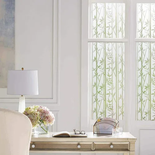 Vista 3 de Finnez Película de privacidad de bambú para ventana, cubierta esmerilada de adherencia estática, sin pegamento, película decorativa extraíble