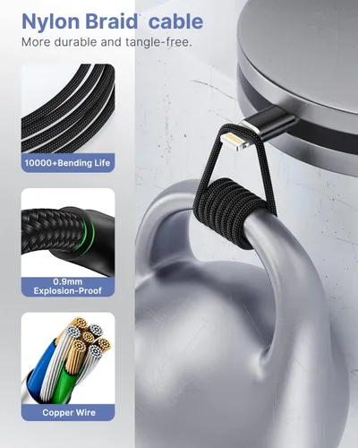 Vista 5 de Aioneus Cable Lightning corto de 1 pie, 2 unidades, [Certificado por Apple] Cable para iPhone de 1 pie de carga rápida de nailon trenzado de 12