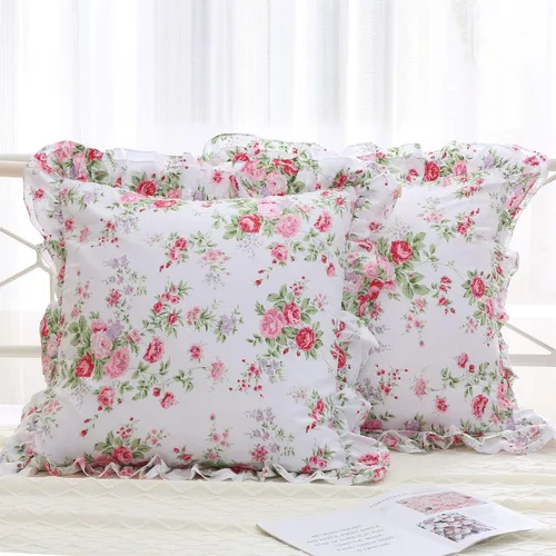 Vista 15 de Paquete de 2 fundas de cojines decorativos con volantes rosas de 18x18 pulgadas, 100% algodón estilo campestre francés rústico vintage, fundas