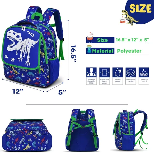 Vista 2 de Mochila escolar para niños, preescolar, jardín de infantes, escuela primaria, Azul