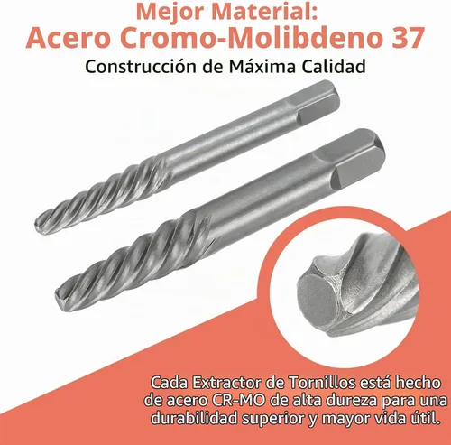 Vista 3 de Juego de extractor de tornillos, broca de mano izquierda de acero Cr-Mo 37# y acero HSS 6542 cobalto, herramienta de extracción reversa de pernos