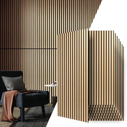 Vista 20 de Art3d 2 paneles acústicos de listones de madera para pared y techo, panel de absorción de sonido acanalado 3D con acabado de madera, negro mate