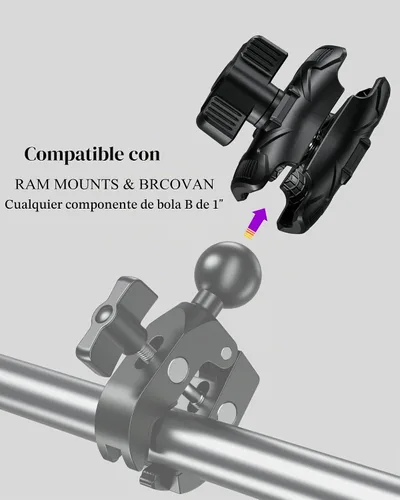 Vista 3 de BRCOVAN Brazo de doble zócalo de alta resistencia compuesto de brazo corto compatible con soportes RAM tamaño B componentes de bola de 1 pulgada