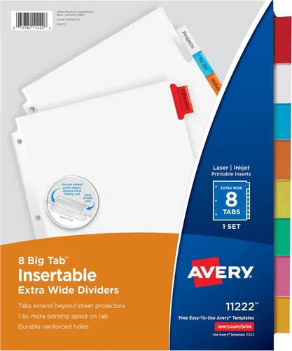 Vista 12 de Avery Big Tab Separadores insertables con pestaña extra anchos 8 pestañas transparentes, 1 juego (11223)