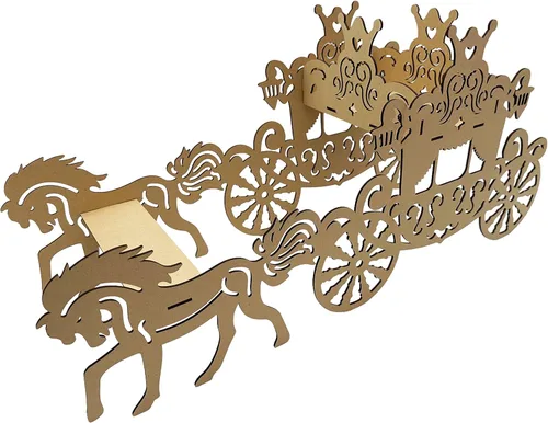 Vista 7 de Caballo y carruaje de madera 3D para cumpleaños, carruaje de princesa, centro de mesa, cenicienta, entrenador, regalos de boda, accesorios de boda