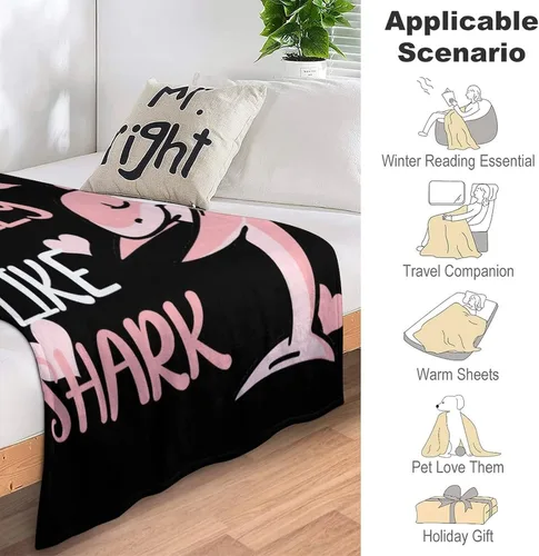 Vista 6 de Manta de tiburón para regalo, manta de franela de forro polar de 40 x 50 pulgadas, suave, acogedora y ligera, mantas para sofá, cama, sofá de viaje