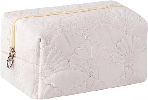 Vista 15 de RSRSLEII Bolsa de maquillaje acolchada de conchas de algodón, bolsa de aseo 01Blanco