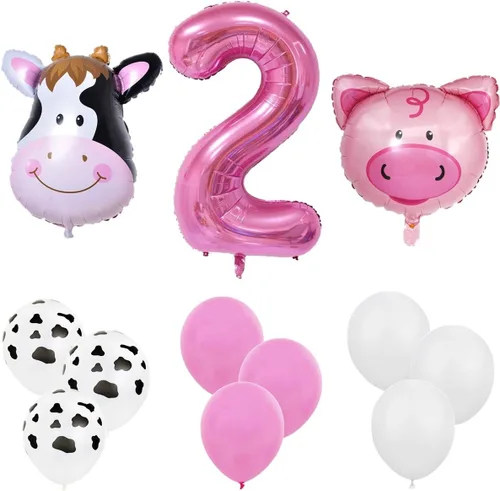 Vista 10 de InBy 18 globos de animales de granja para decoración de fiesta de primer cumpleaños, cabeza de vaca de cerdo, arco de globos con temática
