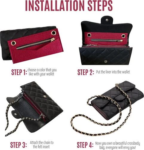 Vista 3 de Long Wallet Conversion Kit for Long Flap Wallet Insert & Chain Strap Wallet on Chain Gold Silver CardHolder Crossbody Converter Kit
